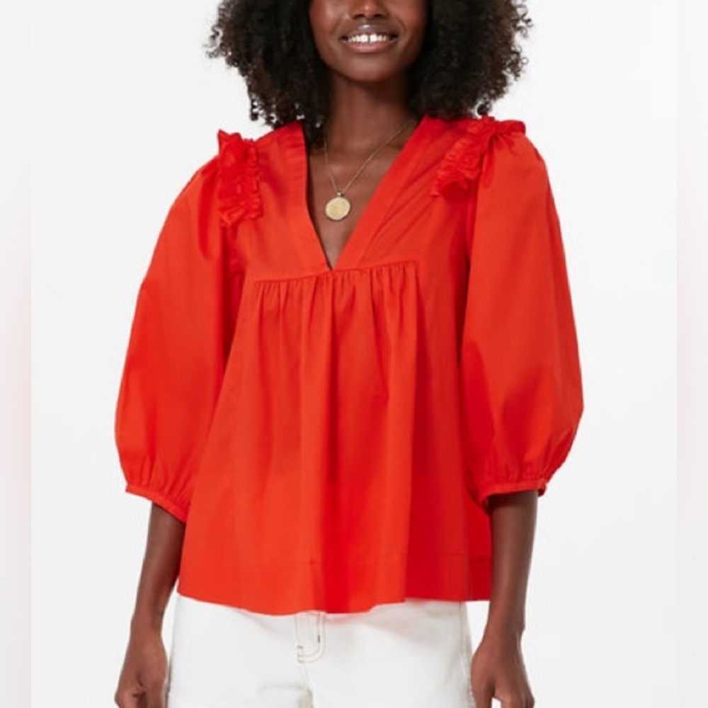 NEW Harshman | Elegant Coral Cheryl Ruffles Off Shoulder Blouse Sz L